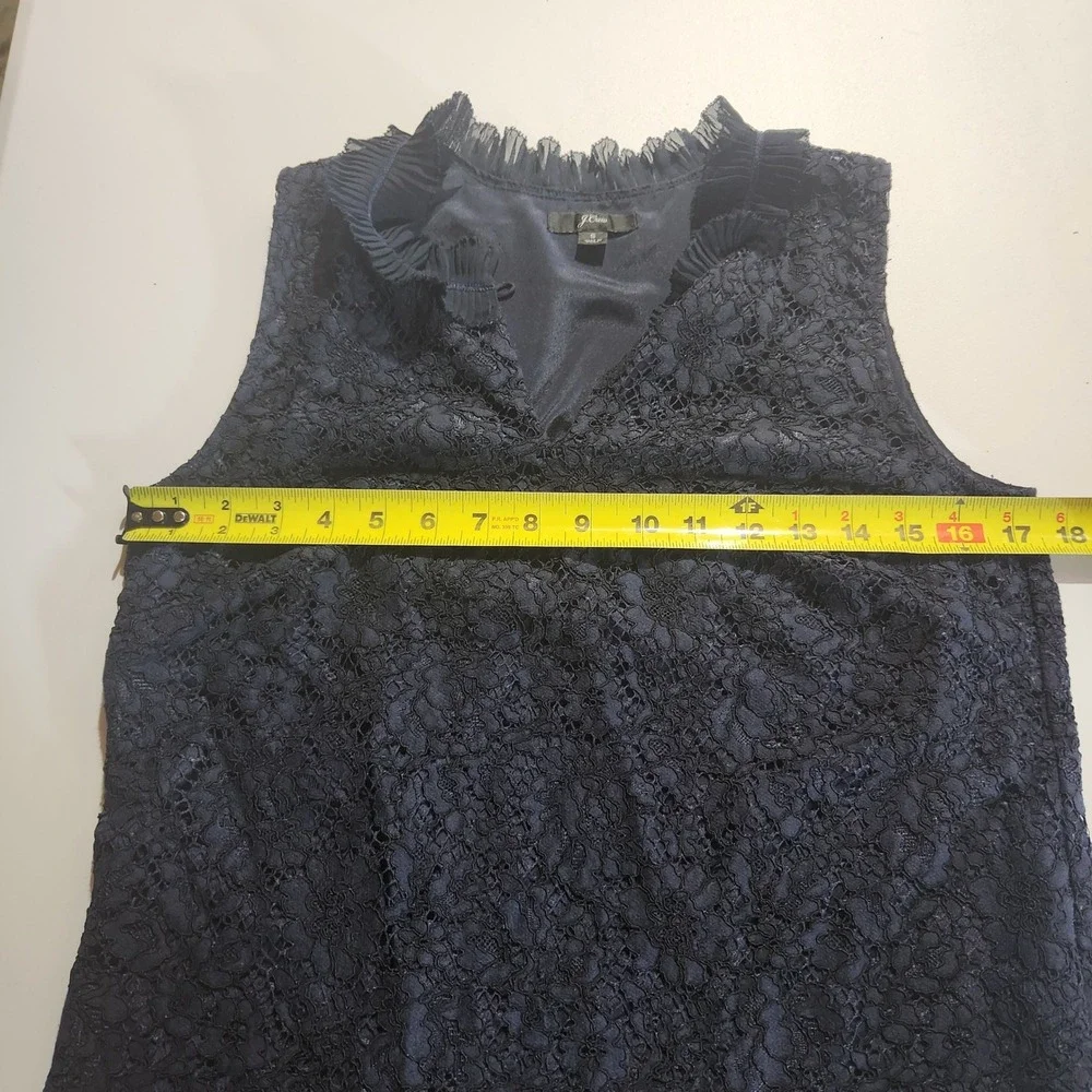 J. Crew Lace Overlay Sleeveless Blouse Keyhole Front Ruffle Neck S Career Office